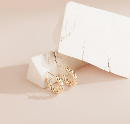 Gold Minimalist Twisted Hoop Earrings