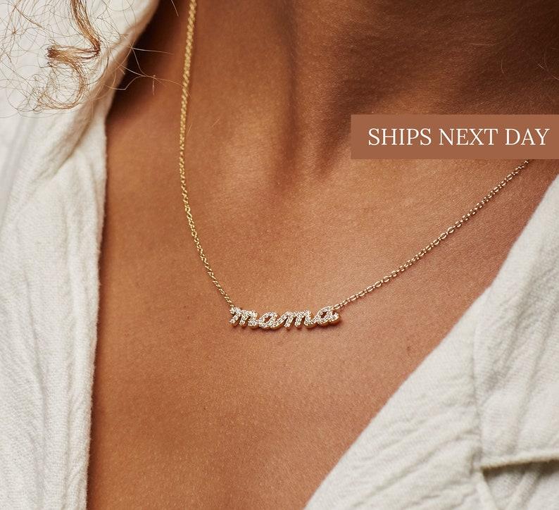 Personalized Mama Script Necklace in Silver, Gold, Rose Gold