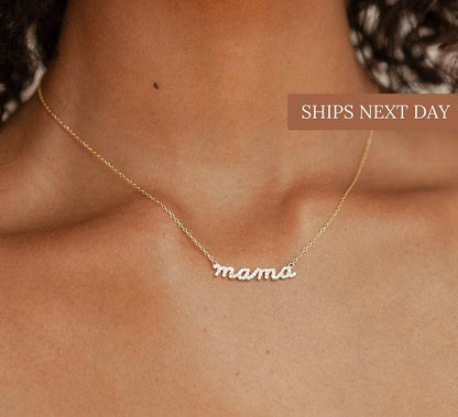 Personalized Mama Script Necklace in Silver