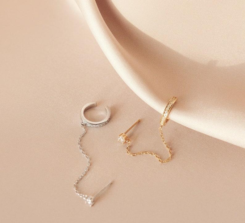 Minimalist Diamond Dangle Ear Cuff Earrings