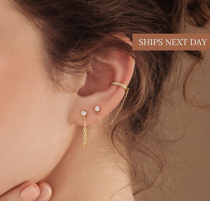 Minimalist Diamond Dangle Ear Cuff Earrings