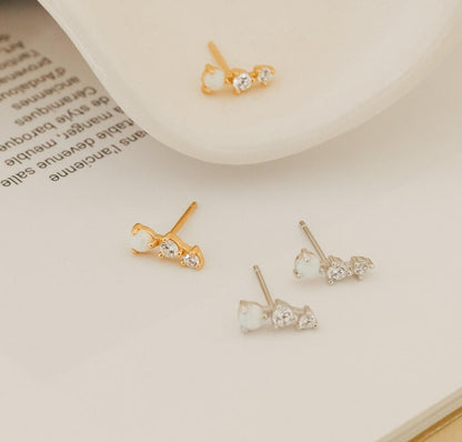 Dainty Opal and Diamond Earrings Set