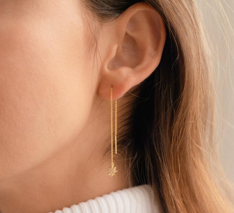 Gold and Silver Starburst Threader Earrings