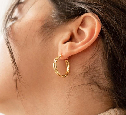 Gold Bold Link Hoop Earrings