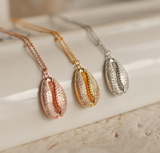 Personalized Pave Shell Necklace in Boho Style