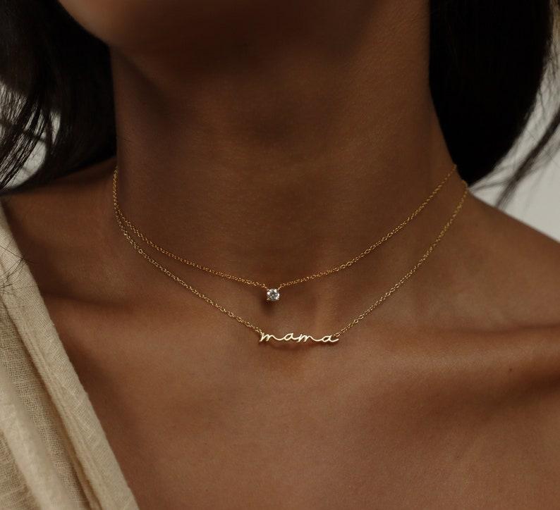 Dainty Mama Necklace in Sterling Silver and Gold