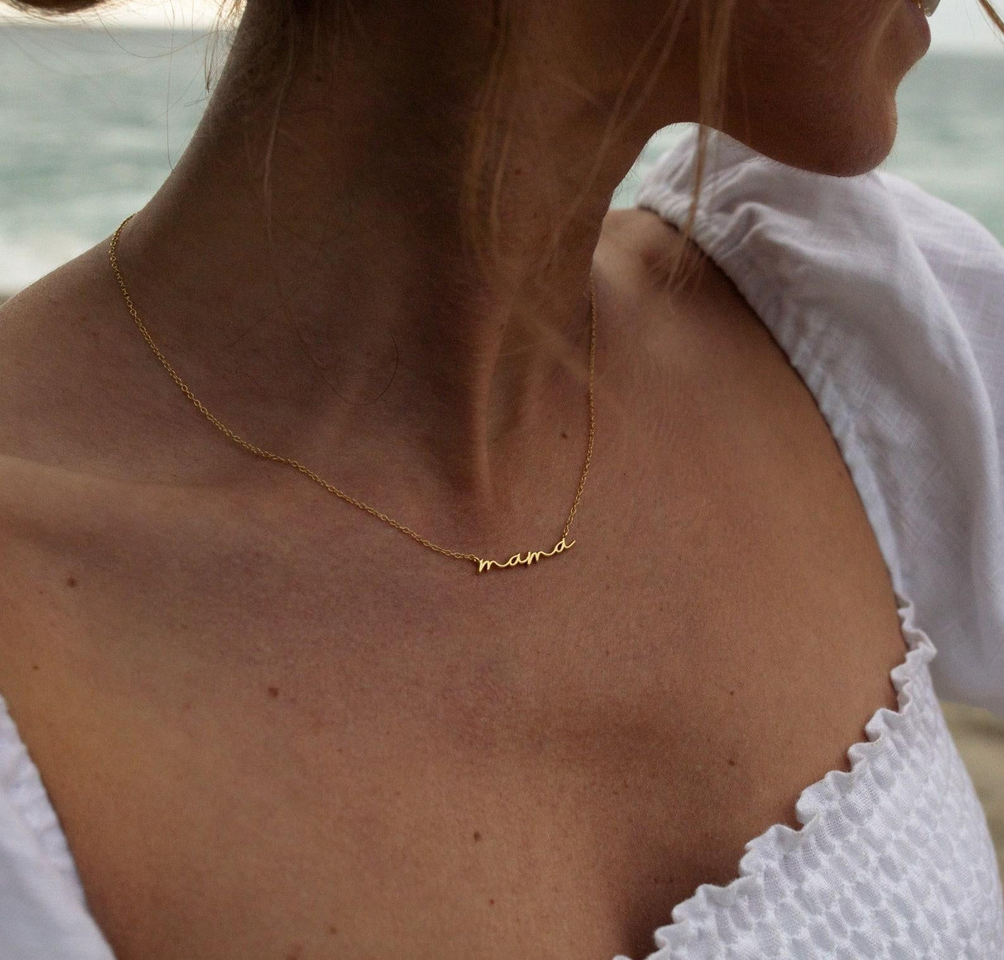 Dainty Mama Necklace in Sterling Silver and Gold