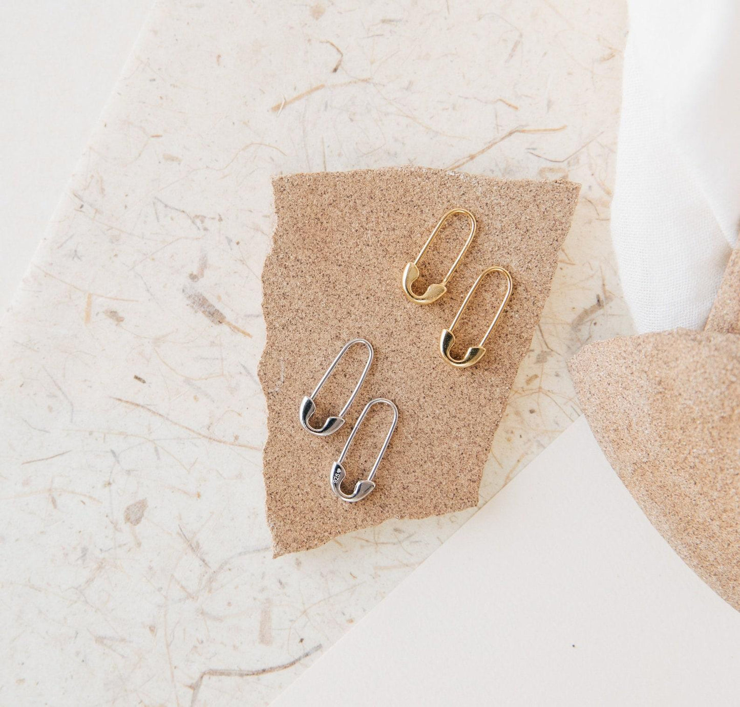 Minimalist Safety Pin and Geometric Hoops Set