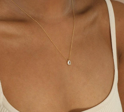 Teardrop Diamond Necklace Minimalist Design