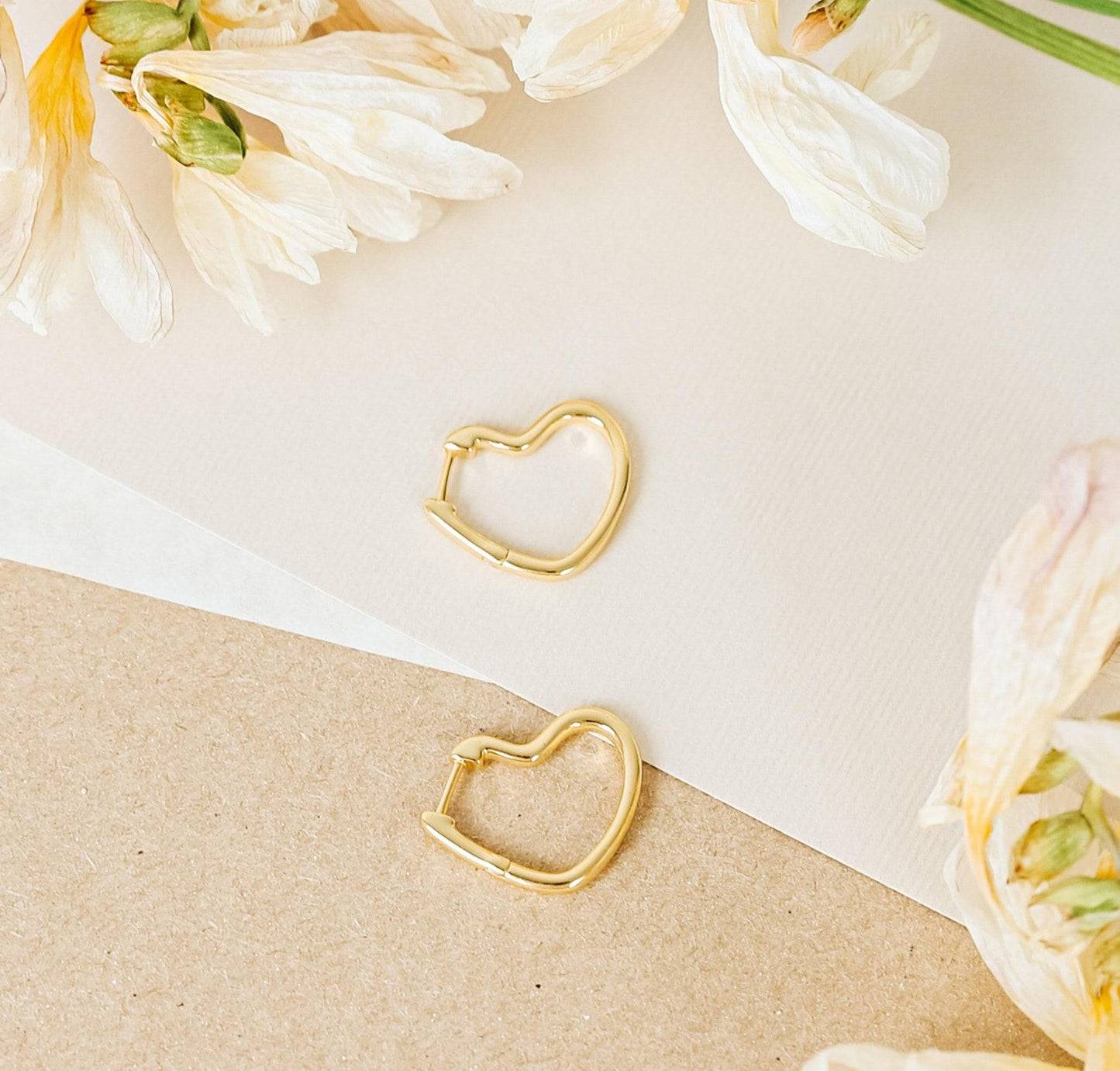 Gold Heart Hoop Earrings Minimalist Style