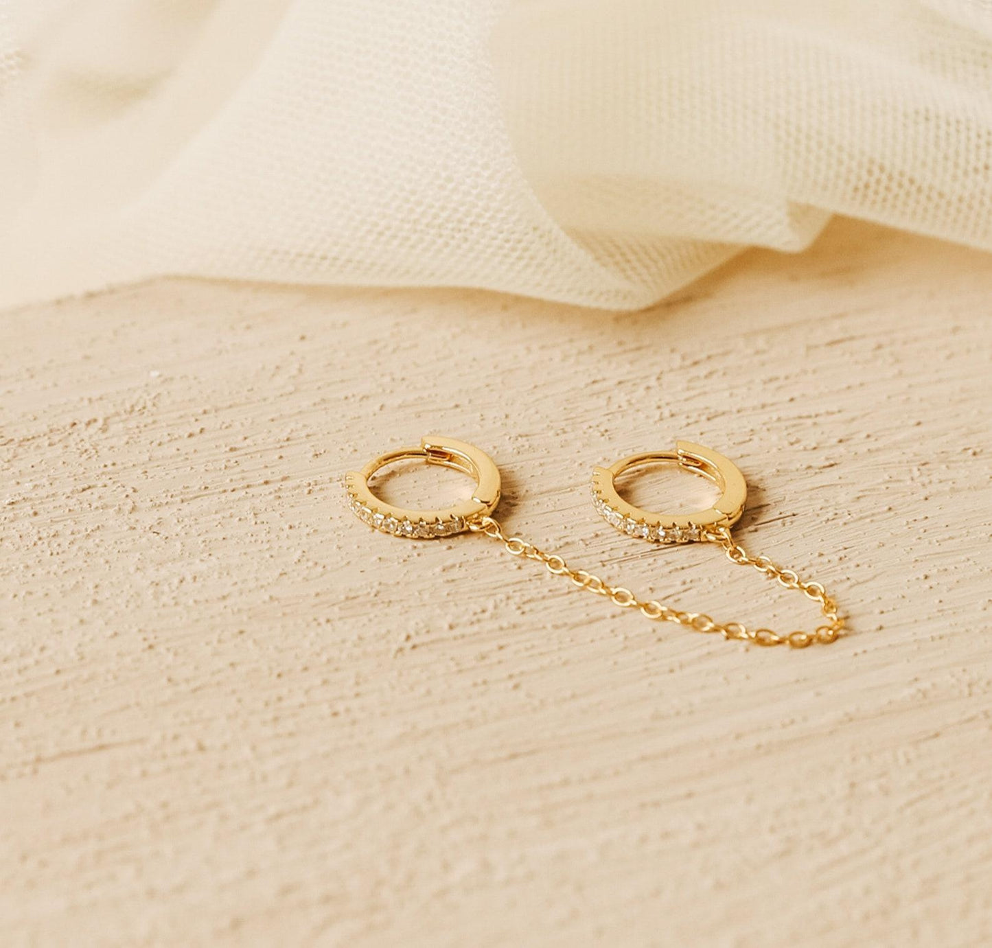 Minimalist Diamond Huggie Chain Earrings