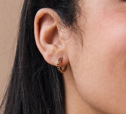 Personalized Onyx Hoop Earrings in Gold