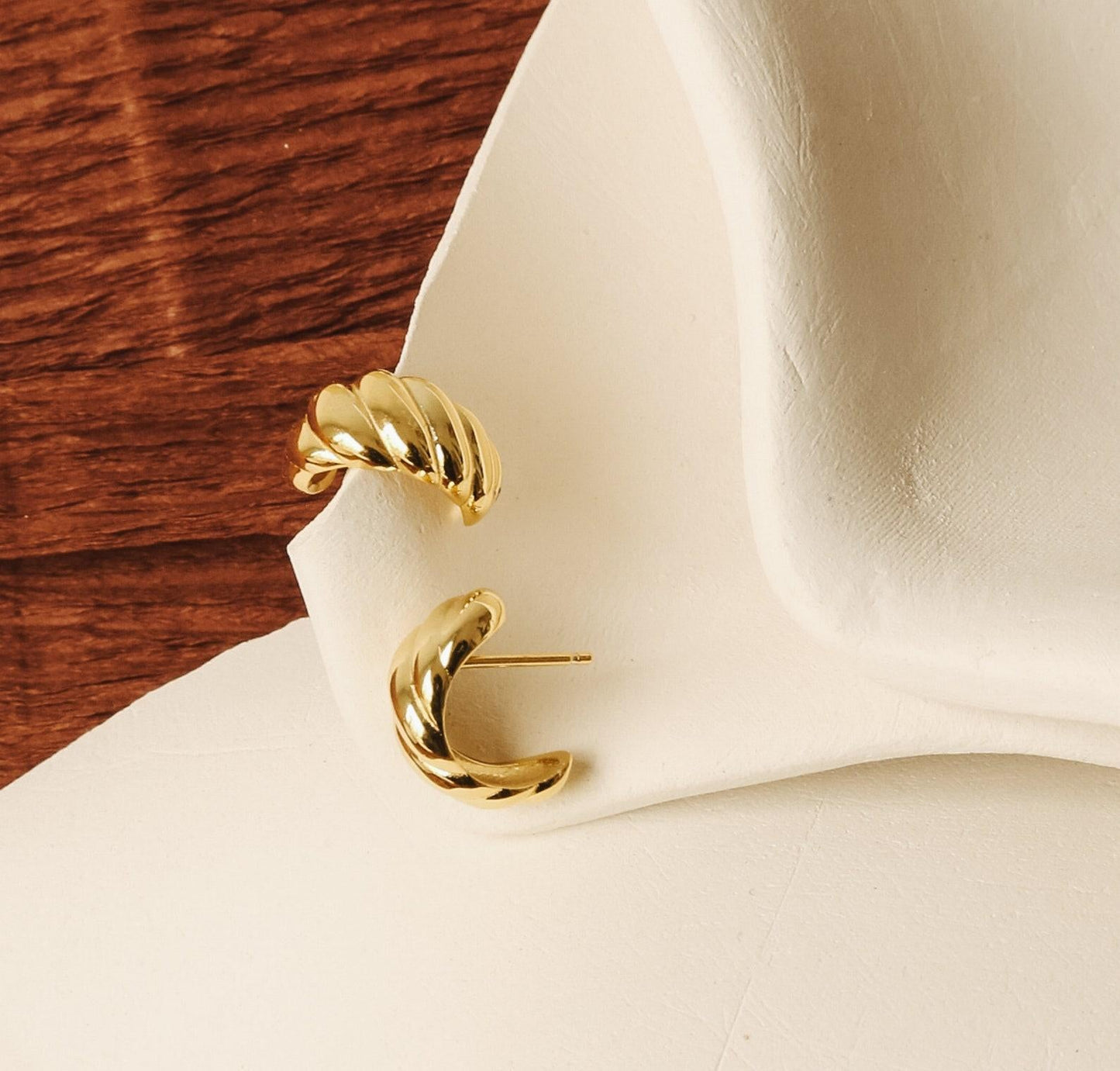 Gold Croissant Stud Earrings in Silver