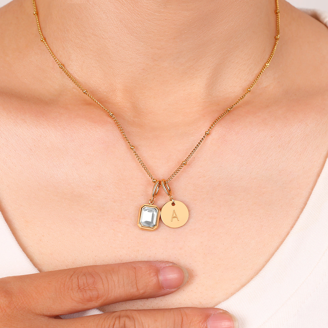 Initial Birthstone Baguette Necklace