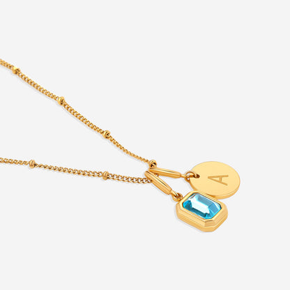 Initial Birthstone Baguette Necklace