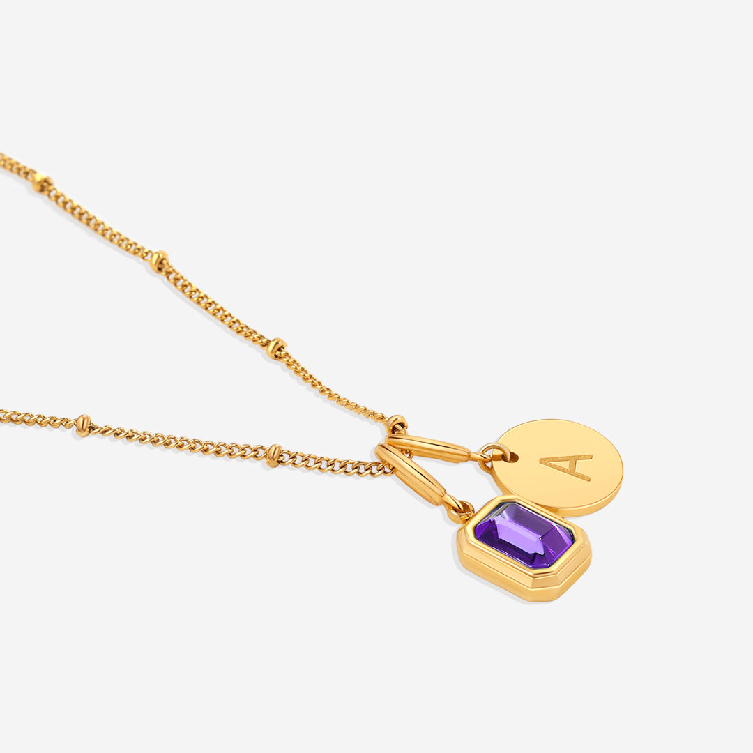 Initial Birthstone Baguette Necklace