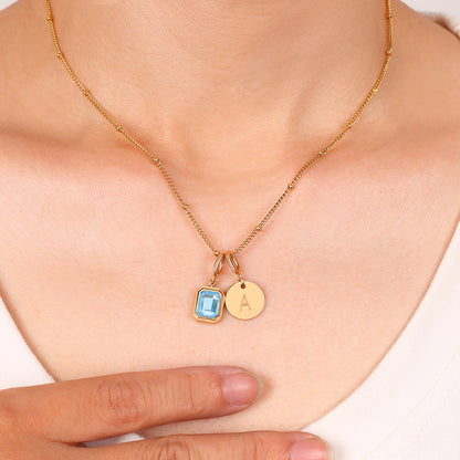 Initial Birthstone Baguette Necklace