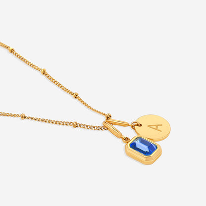 Initial Birthstone Baguette Necklace