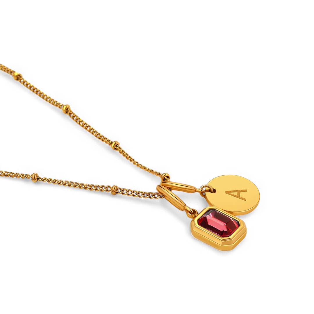 Initial Birthstone Baguette Necklace