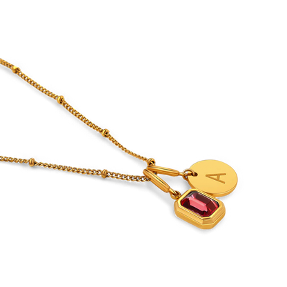 Initial Birthstone Baguette Necklace