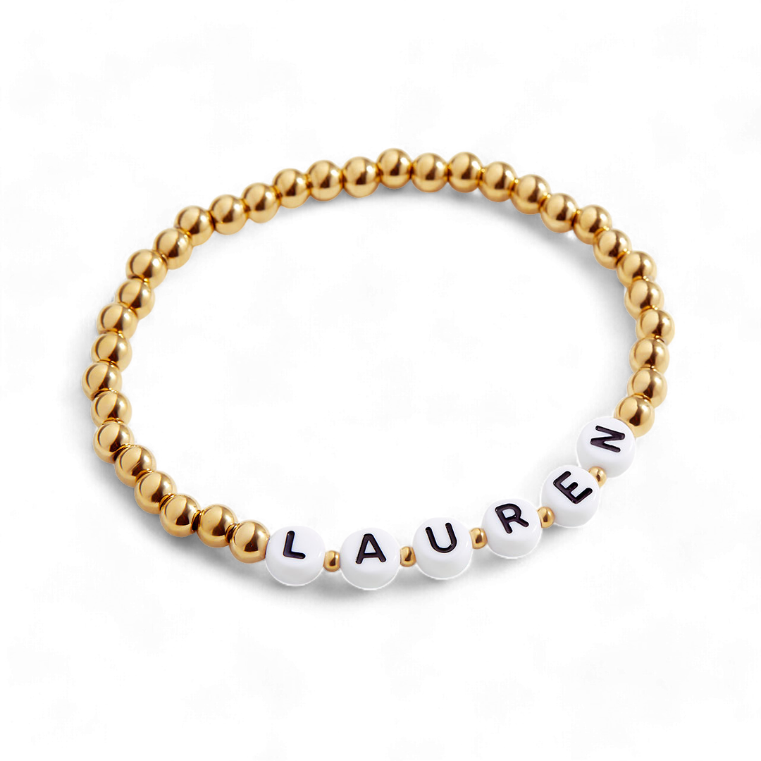 Personalized Gold Beaded Name Bracelet