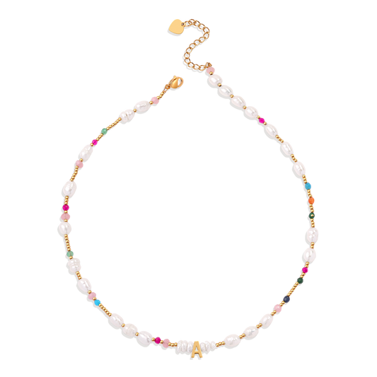 Personalized Gemstone Pearl Initial Necklace