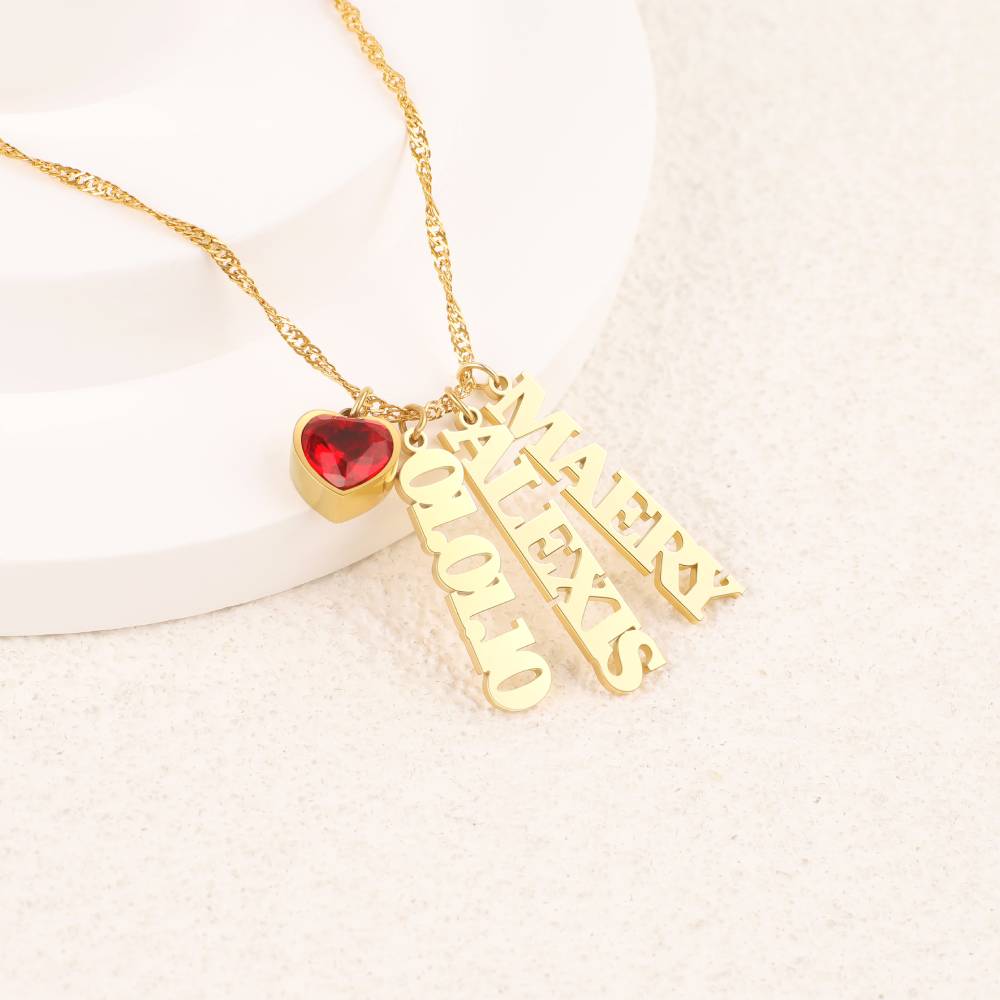 Personalized Singapore Chain Heart Birthstone Necklace