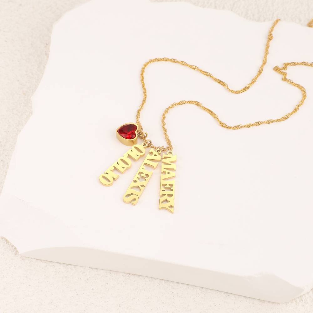 Personalized Singapore Chain Heart Birthstone Necklace