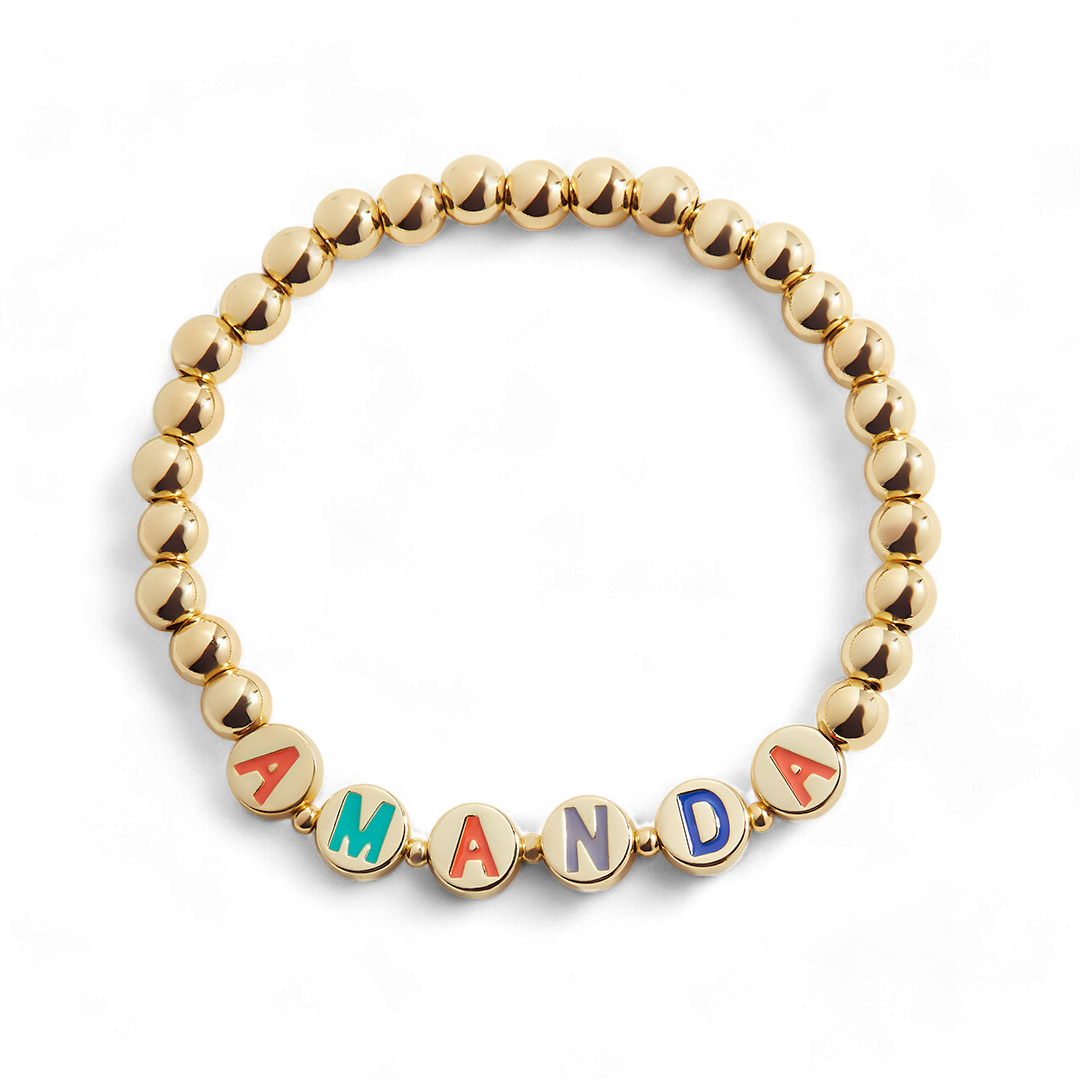 Personalized Rainbow Letter Gold Bracelet