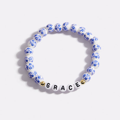 Personalized Blue Floral Beaded Bracelet