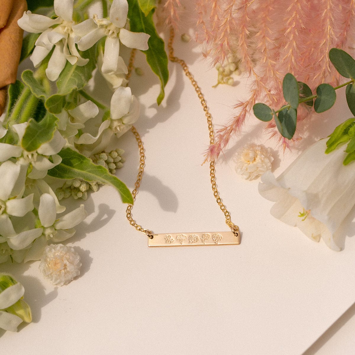 Personalized Birth Flower Bar Necklace