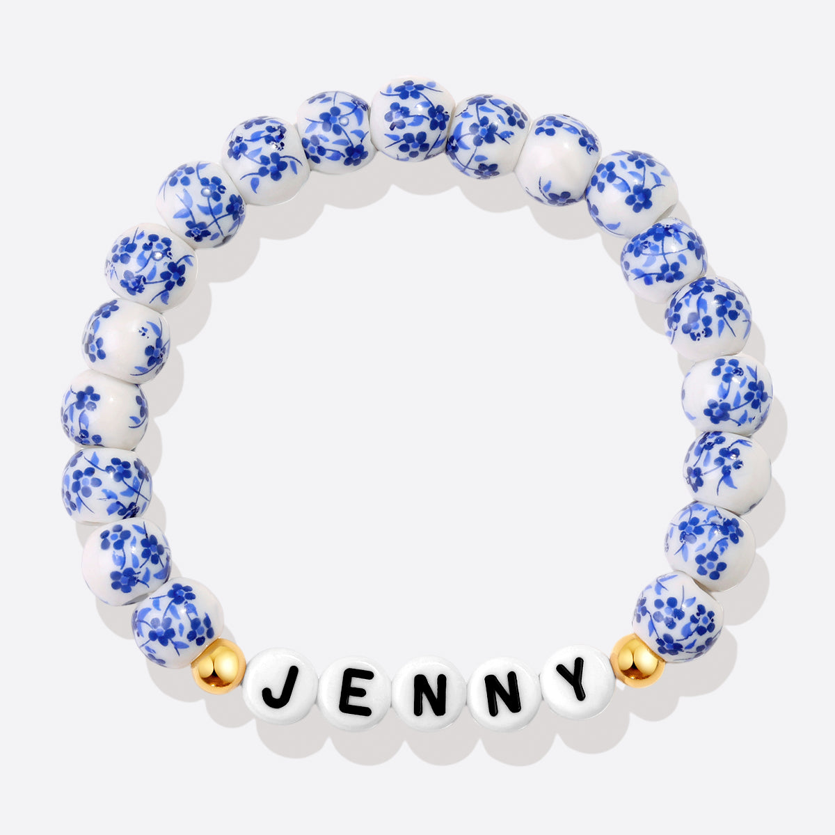 Personalized Blue Floral Beaded Bracelet