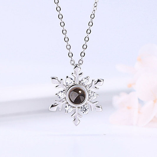 Personalized Snowflake Photo Pendant Necklace