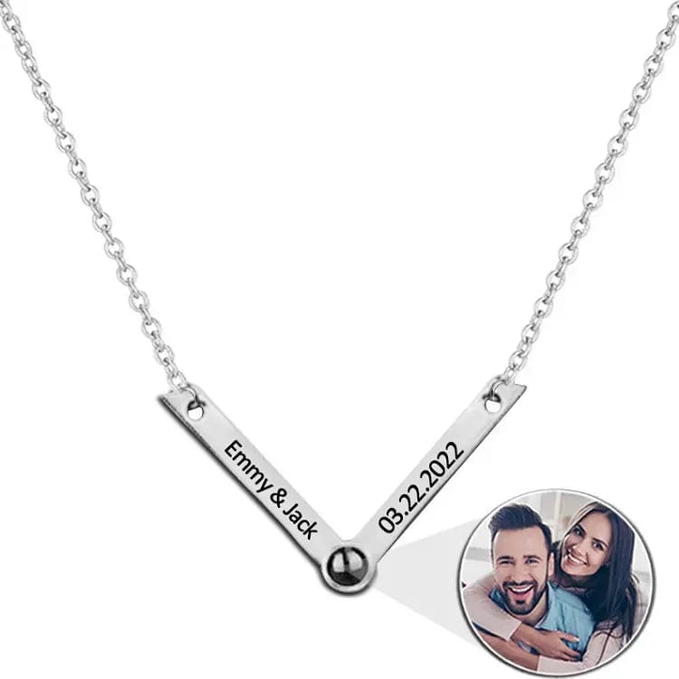 Personalized V-Shaped Photo Pendant Necklace