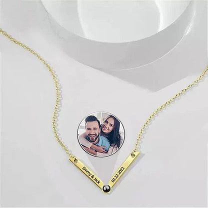 Personalized V-Shaped Photo Pendant Necklace