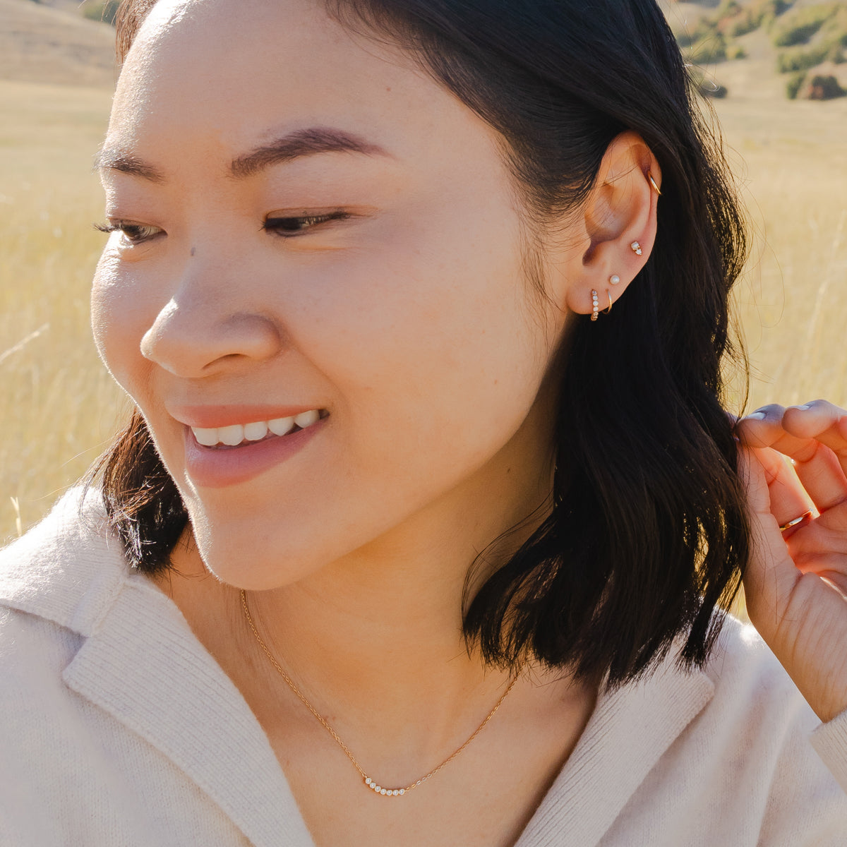 CZ Poppy Thread Through Hoop Earrings