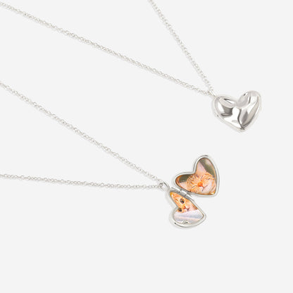 Hammered Heart Photo Locket Necklace