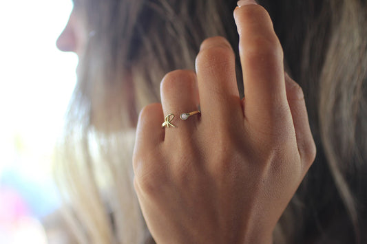 Dainty Silver Initial Birthstone Custom Ring