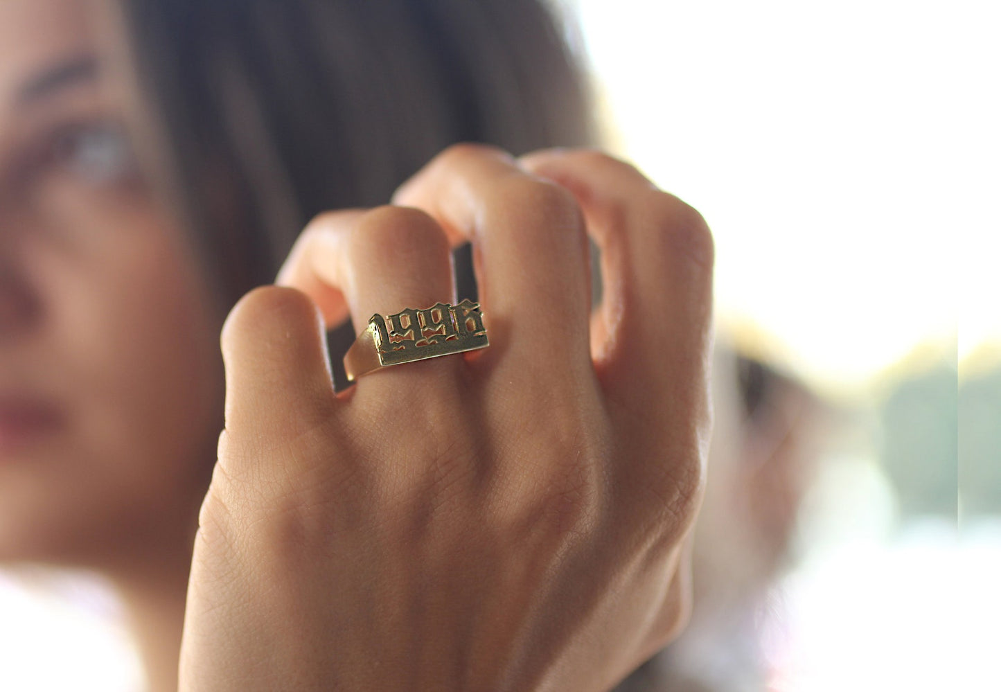 Dainty Silver Date Ring with Gold Fill Design