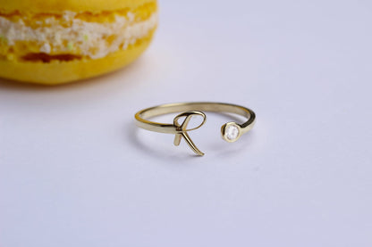 Dainty Silver Initial Birthstone Custom Ring