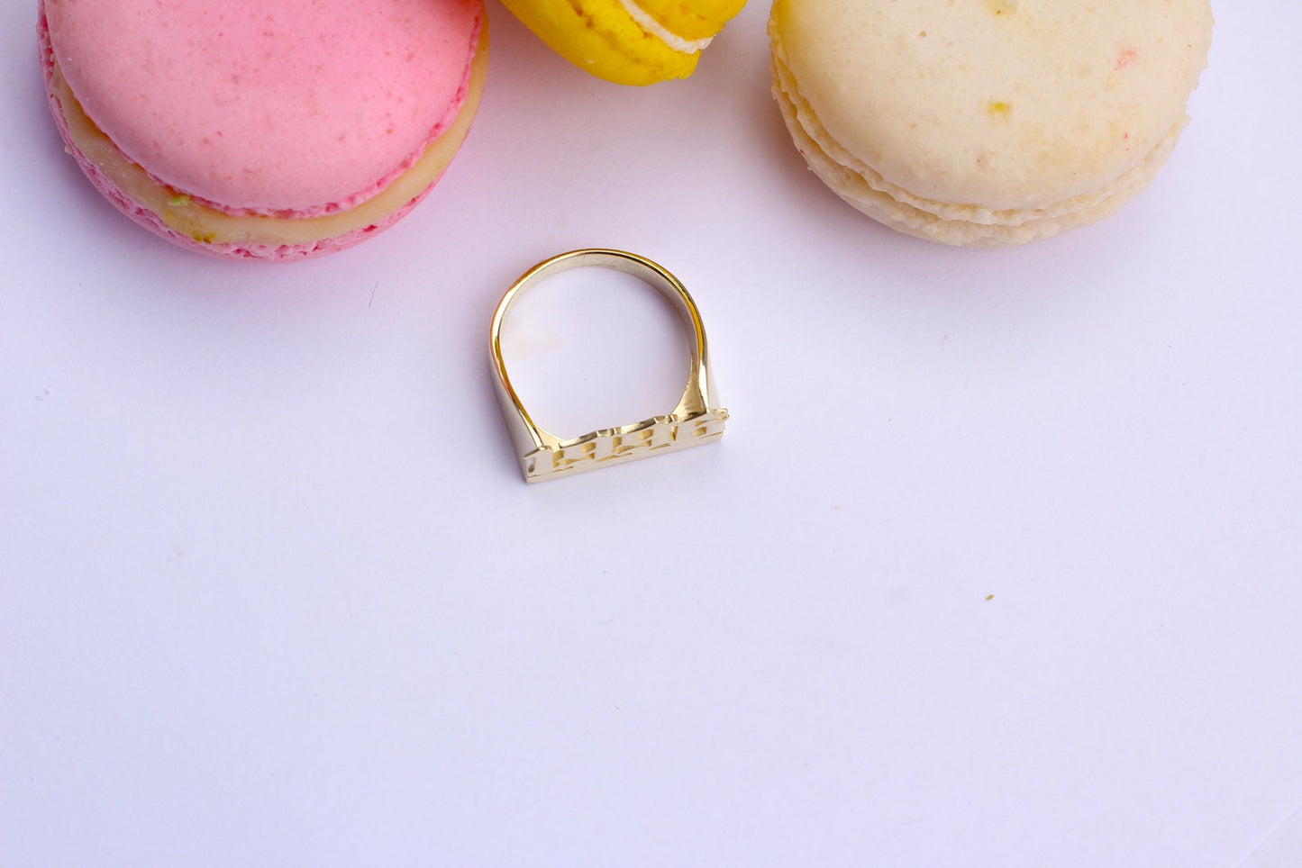 Dainty Silver Date Ring with Gold Fill Design