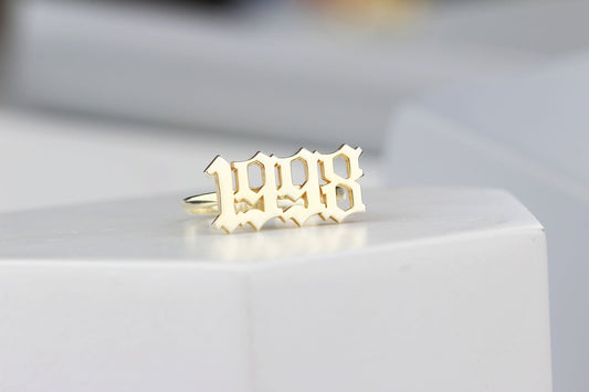 Custom Silver Gothic Year Statement Ring