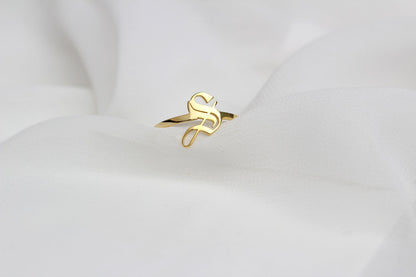 Custom Silver Gothic Initial Dainty Ring