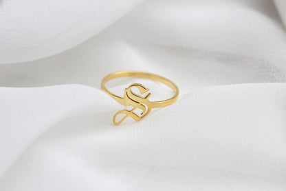 Custom Silver Gothic Initial Dainty Ring