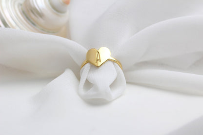 Personalized Dainty Heart and Initial Ring