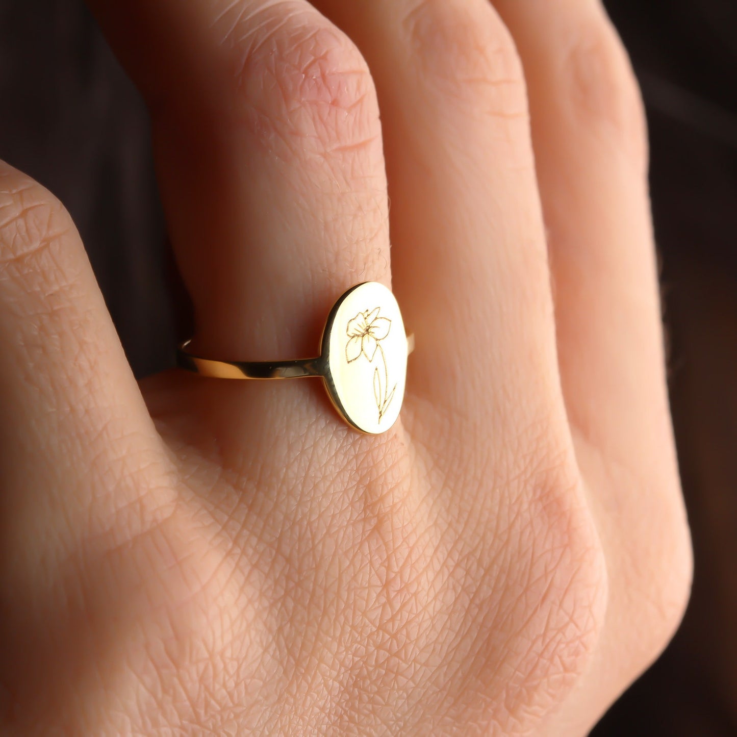 Custom Silver Birth Flower Dainty Ring