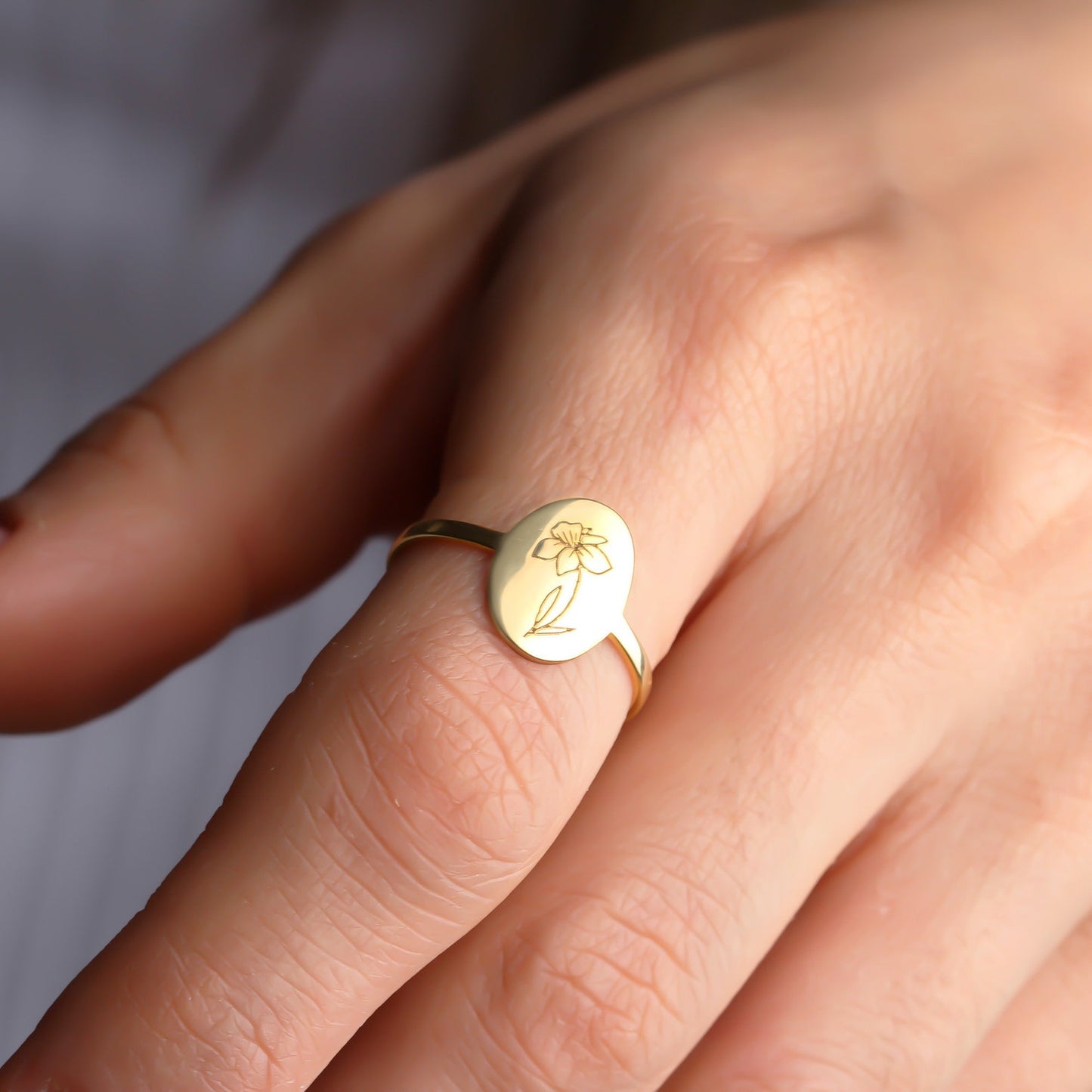 Custom Silver Birth Flower Dainty Ring