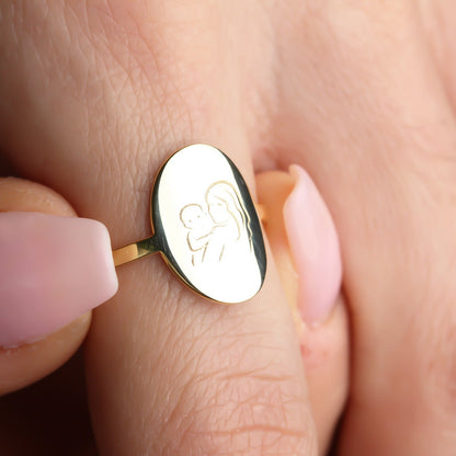 Silver Mama and Baby Ring in Dainty Style