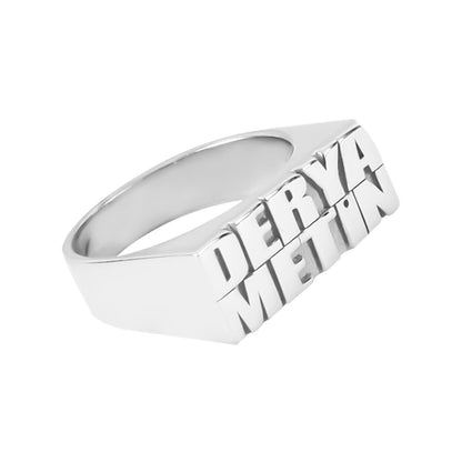 Custom Silver Two Name Ring Design