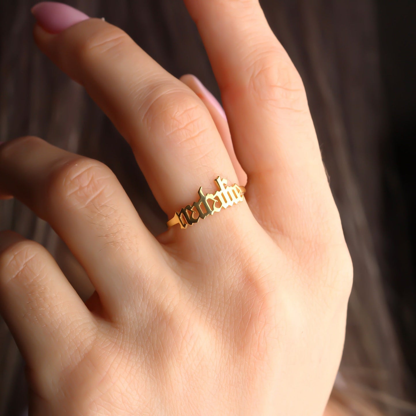 Silver Gothic Initial Ring in Dainty Design